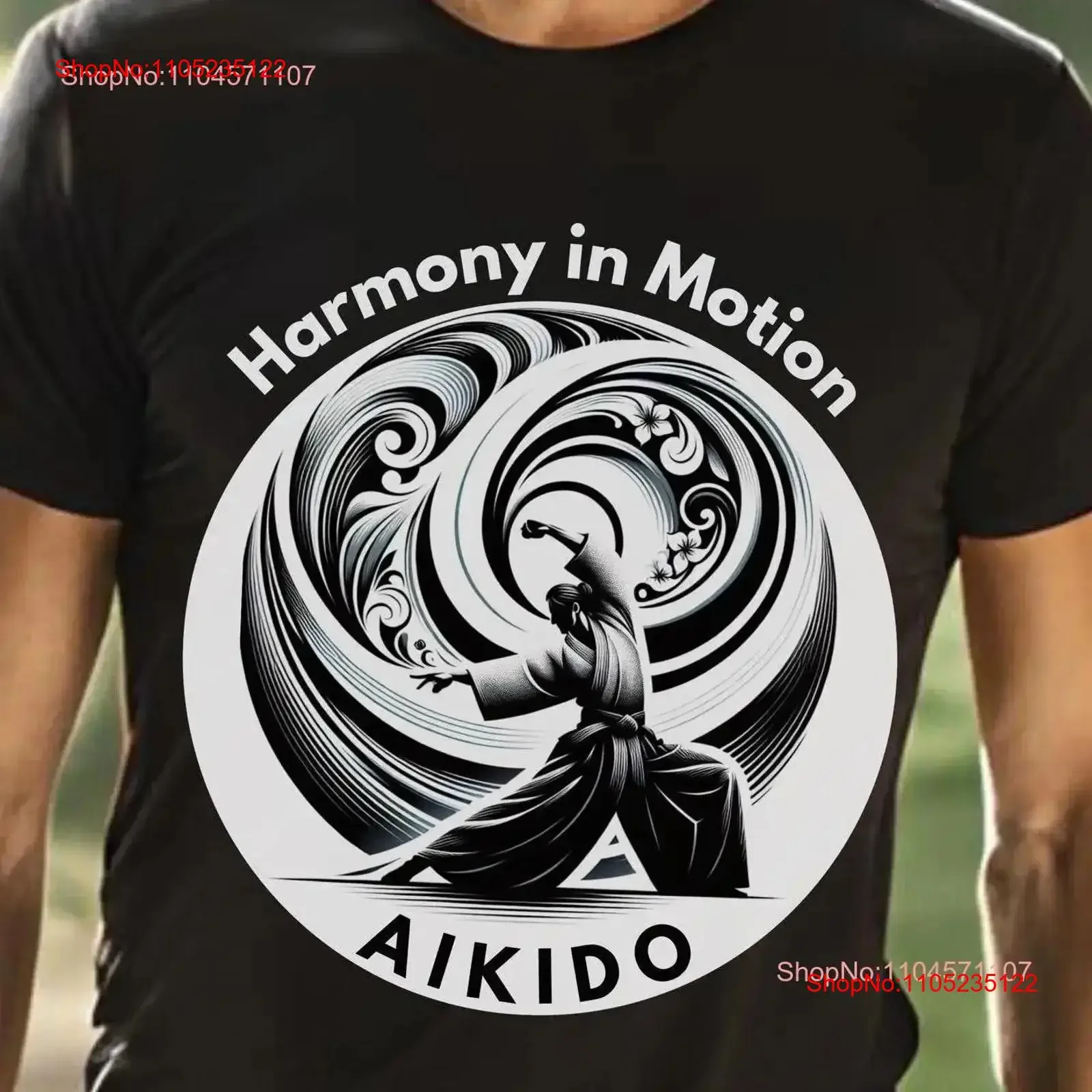 تي شيرت Aikido Harmony in Motion من القطن الثقيل فنون الدفاع عن النفس بتصميم كلاسيكي مصمم برسومات مغسولة #1