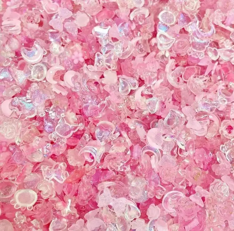 500-600 pièces mélangées Aurora rose arc/fleur breloques pour ongles 50g Kwaii résine papillon, nœud papillon Y2K Nail Art décorations bricolage manucure partie