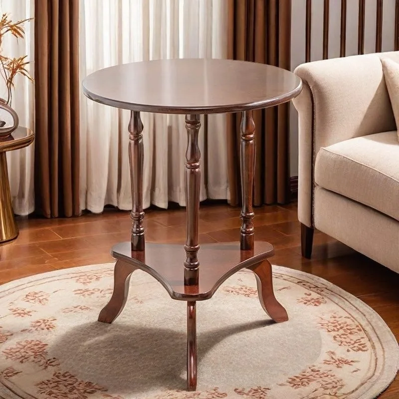 European Style Small Tea Side Table, Vintage Rustic Solid Wood Accent End Table for Living Room, Home Decor Furniture Stand
