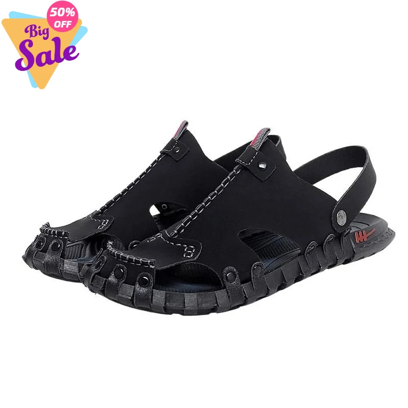 

Мужские уличные повседневные пляжные сандалии-шлепанцы большого размера с закрытым носком, двусторонние, с дышащей подошвой из ПВХ, летние