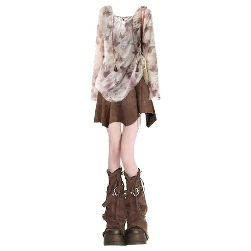 

Fall Fashionable Long Sleeve Women's Set with Slimming Strap Dress Two-Piece Ensemble Elegant Versatile Polyester Blend