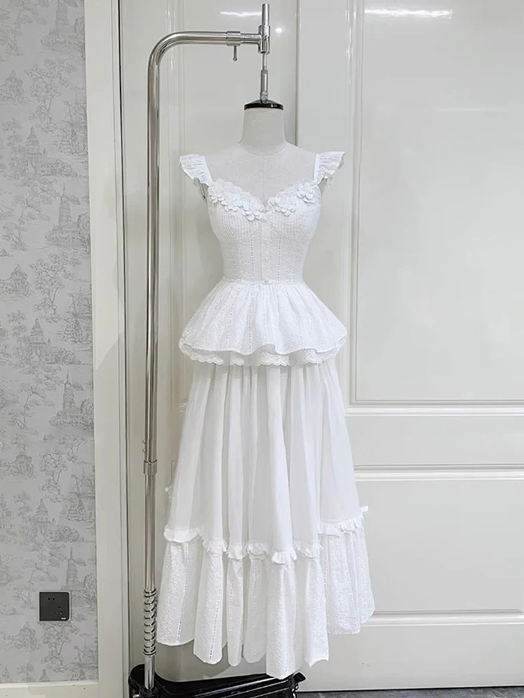 

Для похудения Gentle Wind First Love, лето 2023, новый женский модный комплект Sle, маленький топ Flng Sve, юбка длиной, состоящий из двух частей...