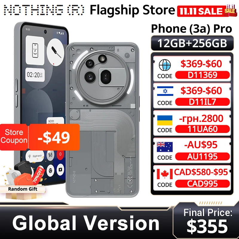 NEW Nothing Phone (3a) Pro 5G Global Version Smartphone Snapdragon 7s Gen 3 NFC 6.77” Flexible AMOLED Diaplay 50W Battery IP64