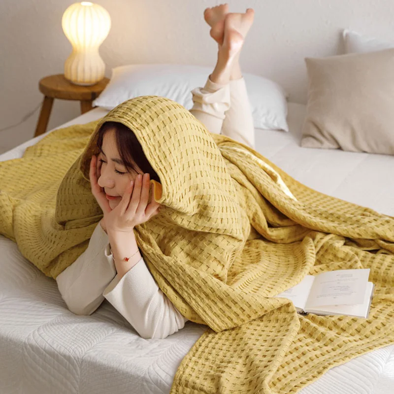 Soft Waffle Plaid Cotton Blanket for Bed Gauze Thin Towel Quilt Queen King Bedspread Blanket Throw Bed Sofa Cover Bedding
