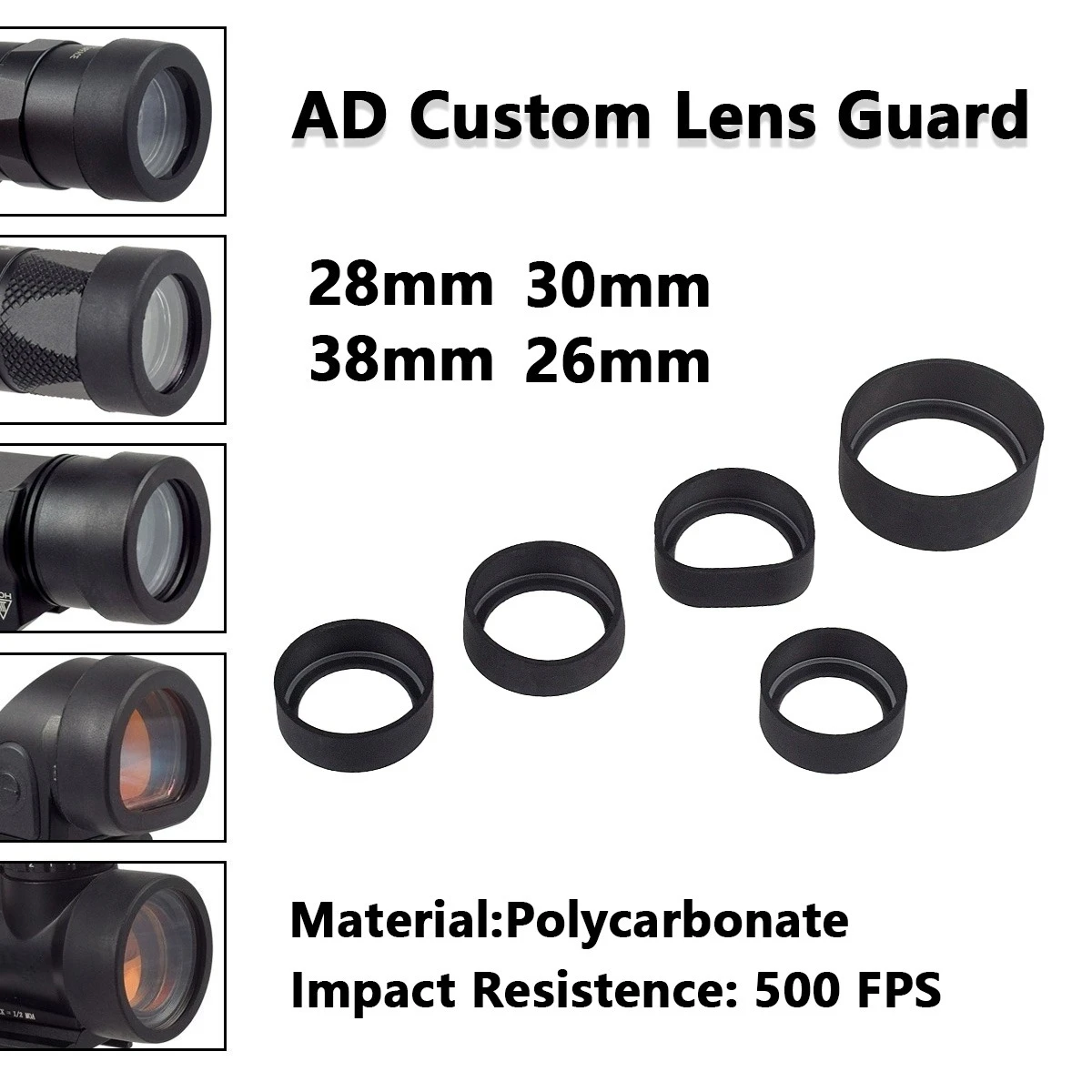 

SureFire M300B M600B X300 X400V Protector Hunting Weapon light LED Flashlight Cover Custom Lens Guard 26MM 28MM 30MM 38mm