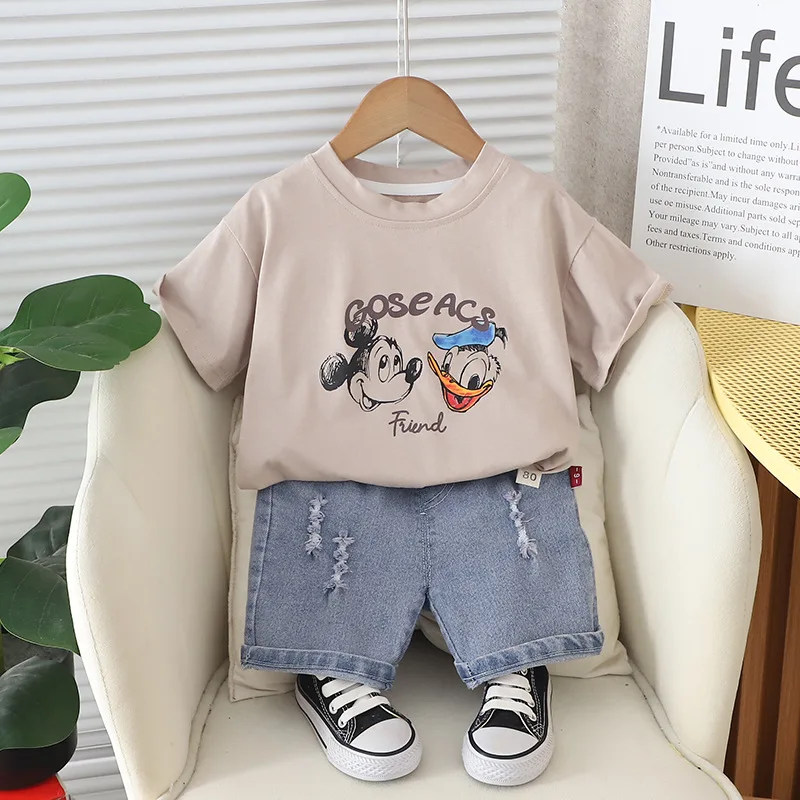 kids Boys Clothing Korean style Mickey Mouse T-shirt+Shorts Jeans Sets Summer Kids Cotton Short Sleeve Children Clothes