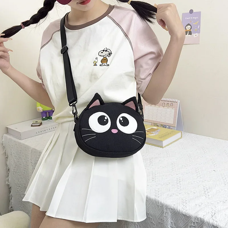 Cute big eyes little black cat cartoon crossbody bag female ins girls small shoulder bag women mobile phone bag