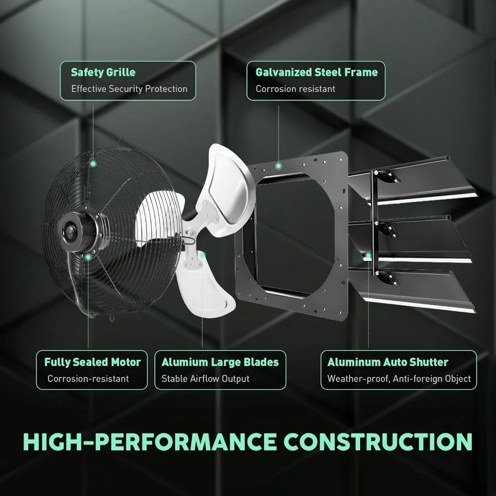 12" Shutter Exhaust Fan with Speed Controller, Wall Mounted Wall Exhaust Fan, Automatic Shutter, High Speed, 1130CFM, Vent Fan