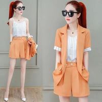 Women's Fashion Office Suit Spring And Summer New Coat Crop Tops Shorts Three Piece Sets High-end Professional Clothes For Women