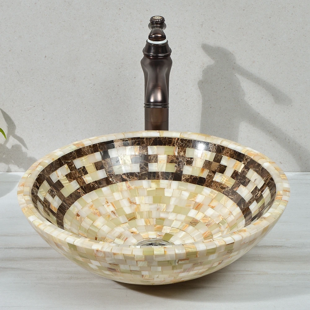 %r Customized Washroom Natural Onyx Mosaic Stone Wash Basin Kitchen Bathroom Vanity Top Wash Basin Round Marble Countertop Sink