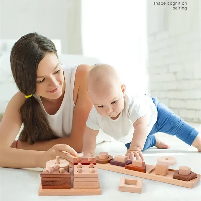 Bloc de colonne de forme géométrique en bois, puzzle coule parent-enfant, jouets amusants, anniversaire de bébé, meilleur cadeau, haute qualité