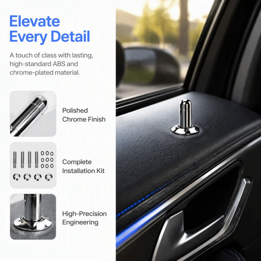 8PCS Stable Chrome Car Door Lock Pin Silver Durable Door Lock Knob Pin Door Lock Pin With Cover Car Interior Update