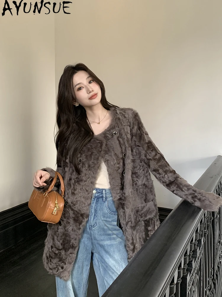 AYUNSUE Shearling Jacket 여성 중간 길이 100% 천연 양모 코트 여성 의류 럭셔리 겉옷 가을 겨울 Abrigo Mujer