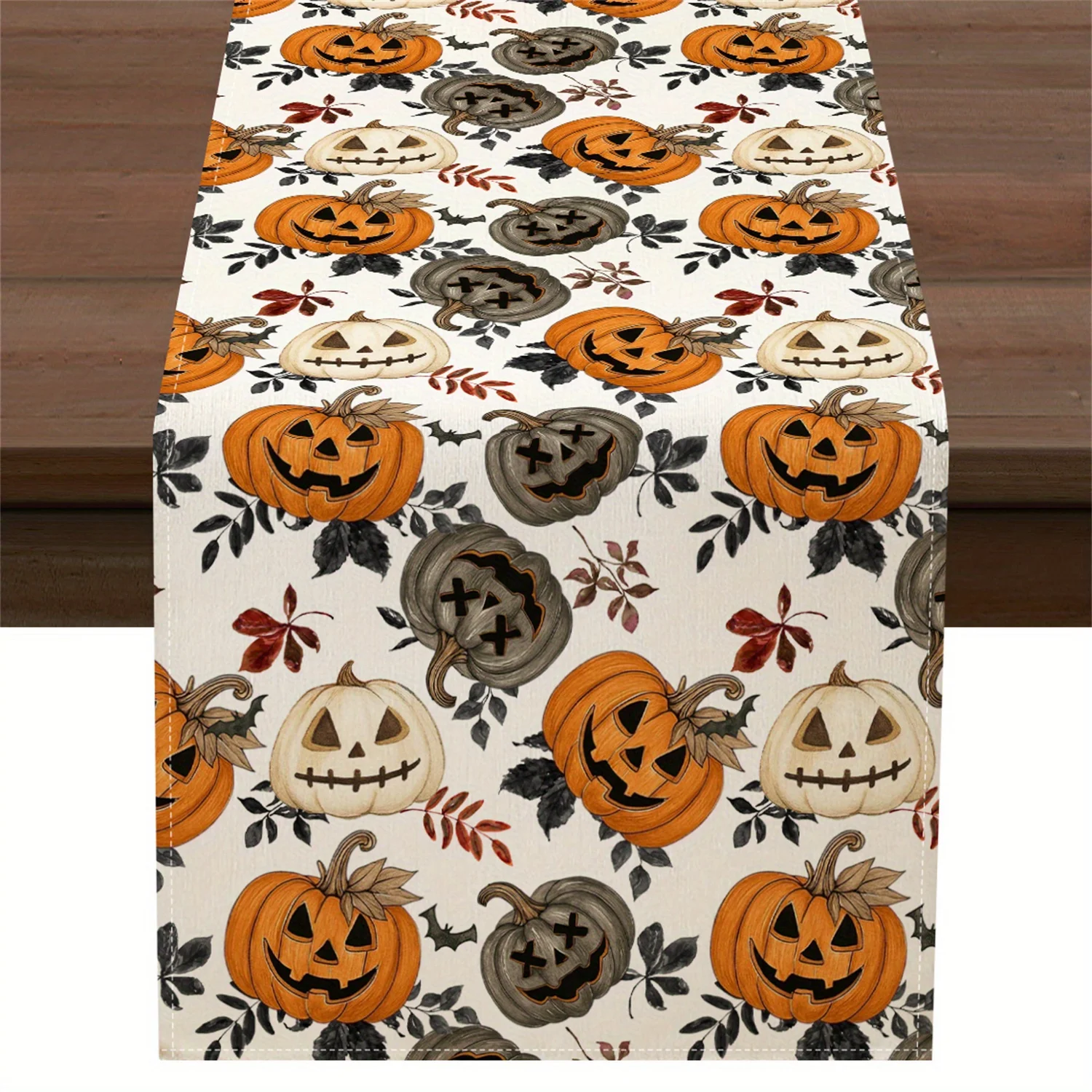 Halloween Table Runner Spooky Pumpkin & Ghost Design Black Background with White Boo Text  Seasonal Fall Decor for Home & Party