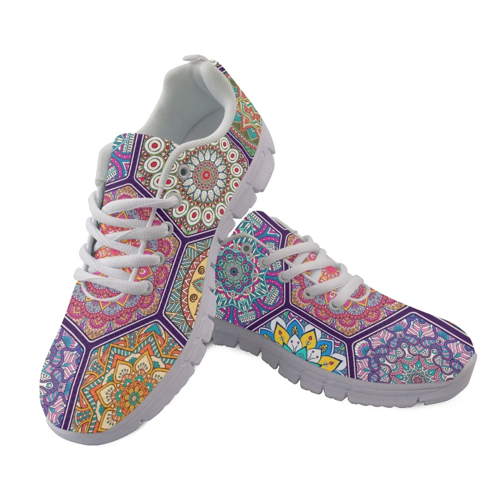 Coloranimal Mandala Geometric Running Sneakers, Lace up Breathable Athletic Trainers for Men and Women Daily Training