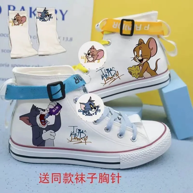 real pictures Tom and Jerry cat and mouse 2025 new plus size Branded Students Girl sprots Canvas Shoes man women Casual Shoes