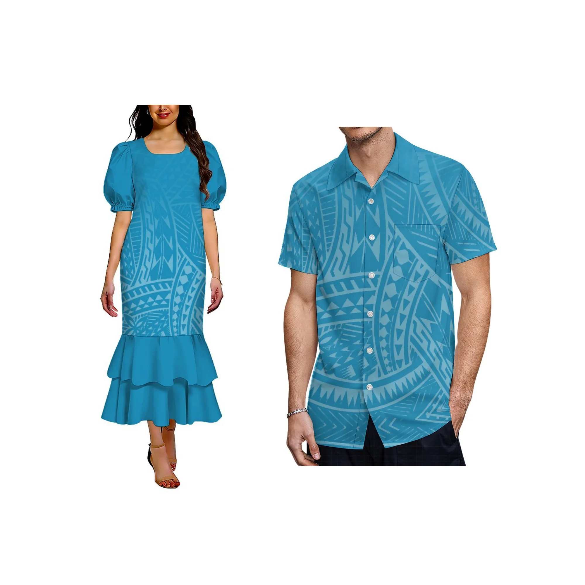 Robe sirène pour femmes en tissu extensible de style insulaire du Pacifique, fabrication sur mesure, col carré polynésien, robe Mumu de Micronésie