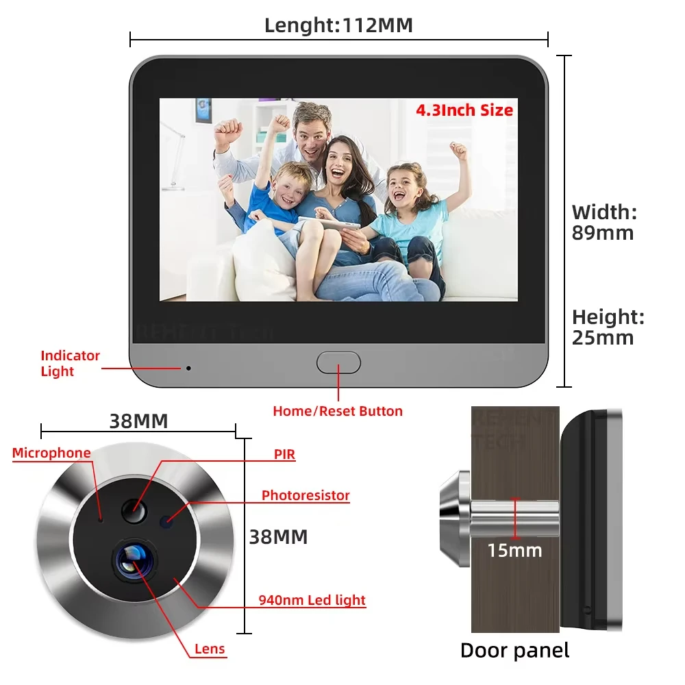 WiFi Peephole Doorbell Tuya Camera FHD 5MP 4.3Inch Door Bell  Eye Camera PIR Motion Detection Smart Home Security Video Doorbell