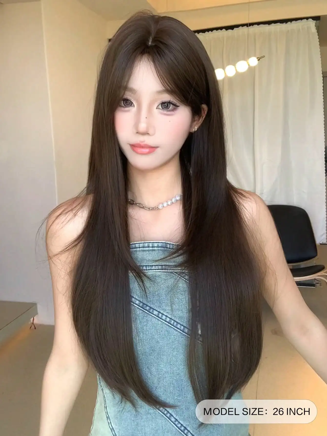 

26-Inch Long Synthetic Wig Featuring A Natural Straight Style A Stunning Dark-Brown. Middle Part Design , This False Hairpiece Is Perfect For Daily Use, Offering A Natural And Realistic Appearance That Mimics Gift For Ladies.