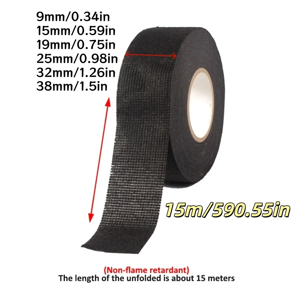 1pc 15m/590.55in Wire Harness Automotive Cloth Tape Adhesive High Noise  Proof Fabric Electrical Tape for Wrapping Wiring
