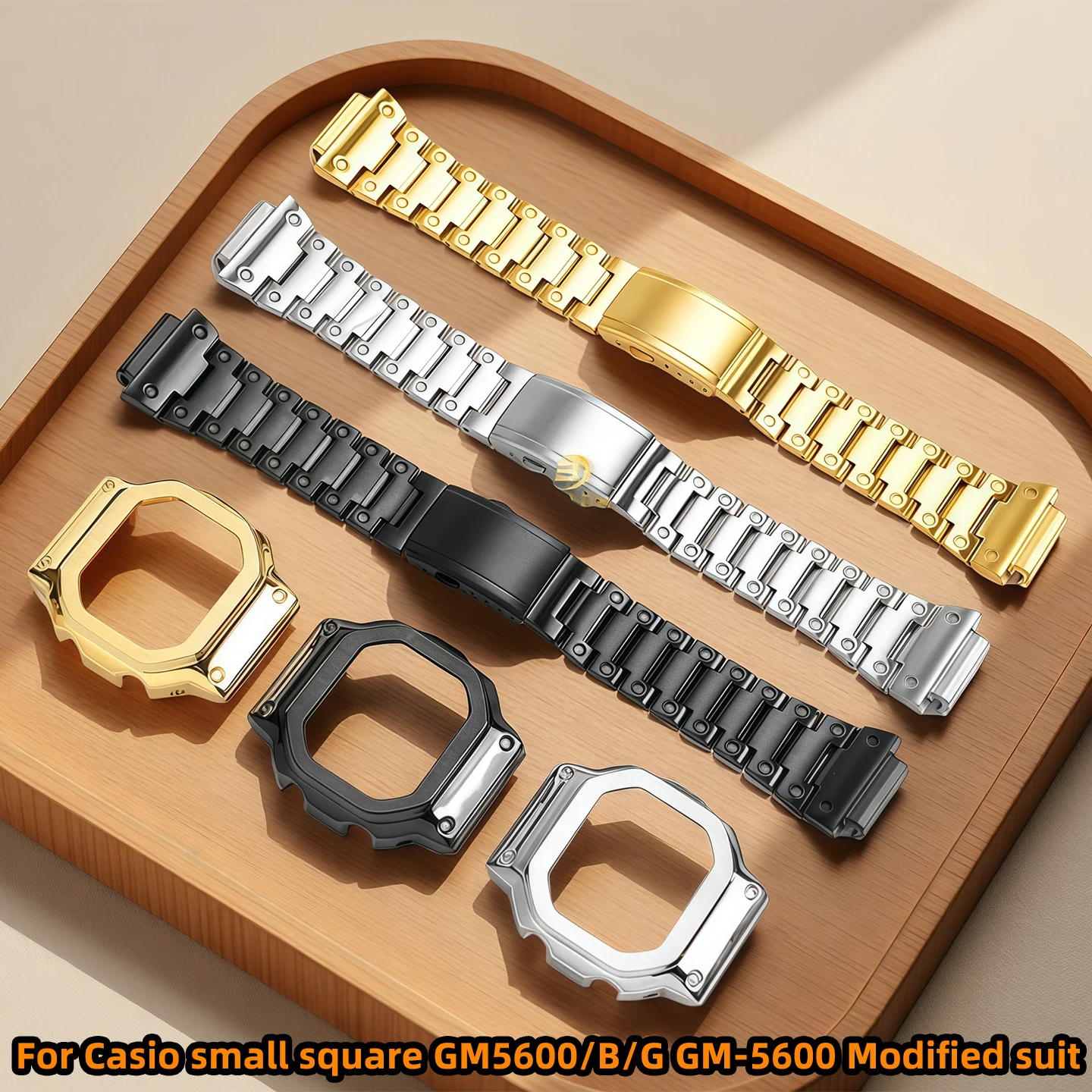 

GM-5600 metal bezel watchband For Casio small square GM5600/B/G GM-5600 Modified suit watch case stainless steel watch strap