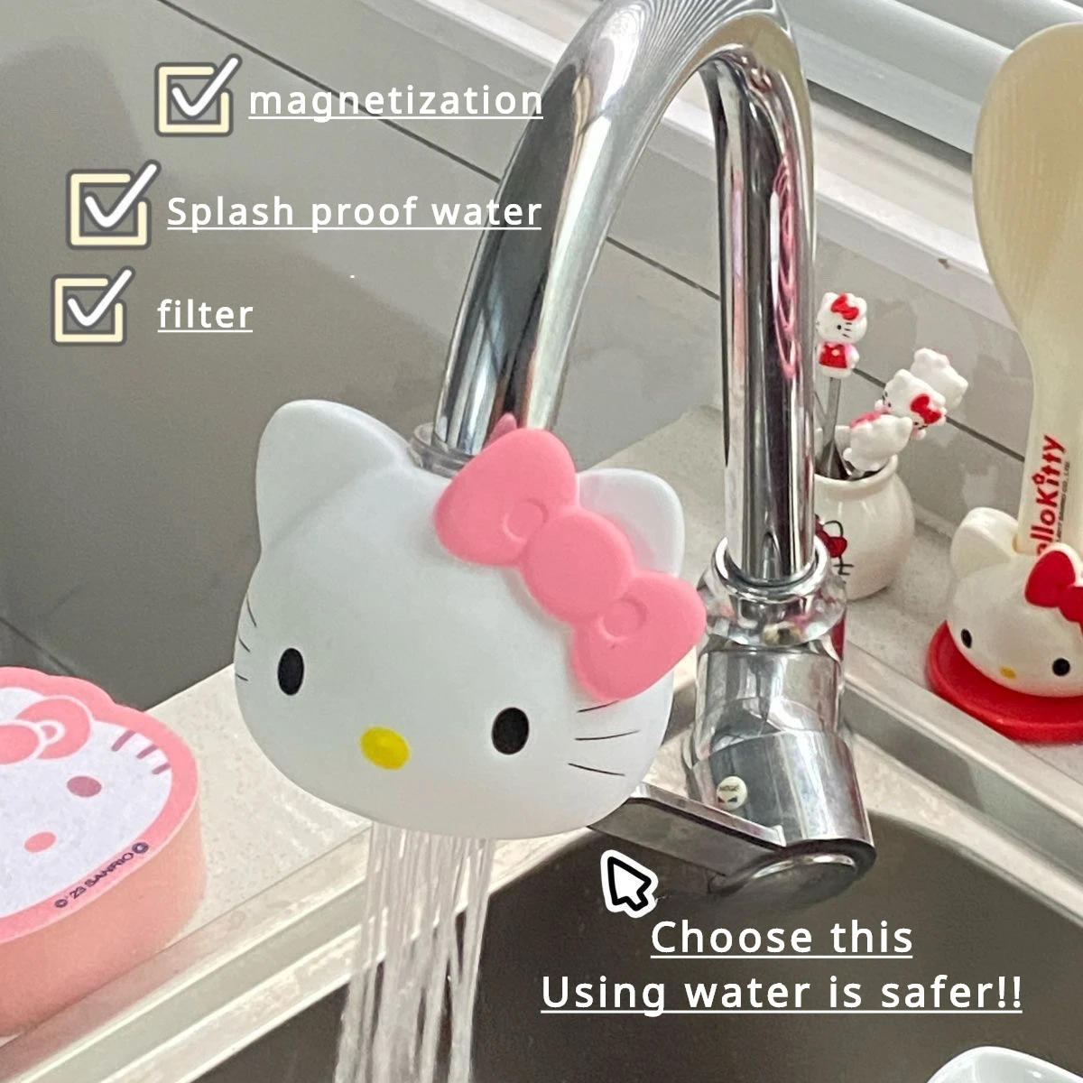 Creative Hello Kitty Kitchen Shower Faucet Kawaii Splash-proof Faucet Filter Household Rotatable Faucet Filter Home Goods Gift