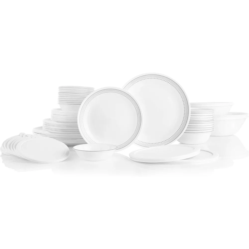 

Vitrelle 78-Piece Service for 12 Dinnerware Set, Triple Layer Glass and Chip Resistant, Lightweight Round Plates and Bowls Set