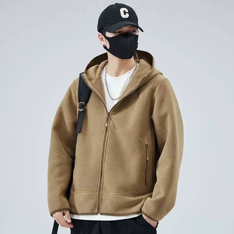 

Men's Autumn/Winter 2024 hoodie, polar fleece thickened material, solid color hooded design, fashion casual coat