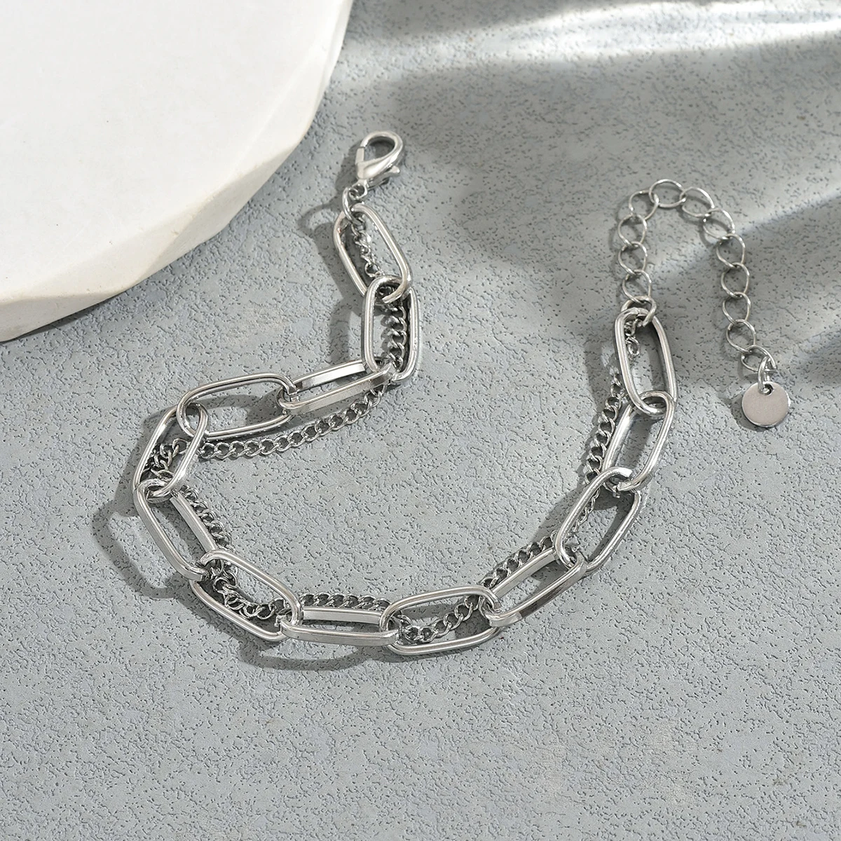 الحد الأدنى مزدوجة الفضة سلسلة ربط سوار أنيق سحر مكتب نمط مجوهرات للنساء الرجال #4