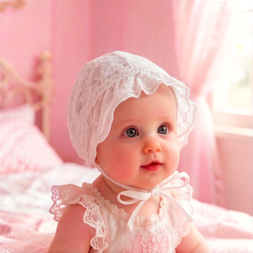 

Newborn Cute Lace Hat Cotton Summer Little Princess Bonnet Baby Girls Lace Flower White Bonnets Babyphotoprop Newbornaccessories