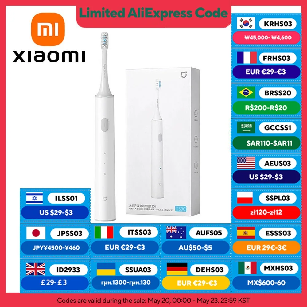 

XIAOMI MIJIA T300 Electric Toothbrush IPX7 Waterproof Smart Sonic Brush Ultrasonic Whitening Teeth Tooth Brush For Toothbrushes
