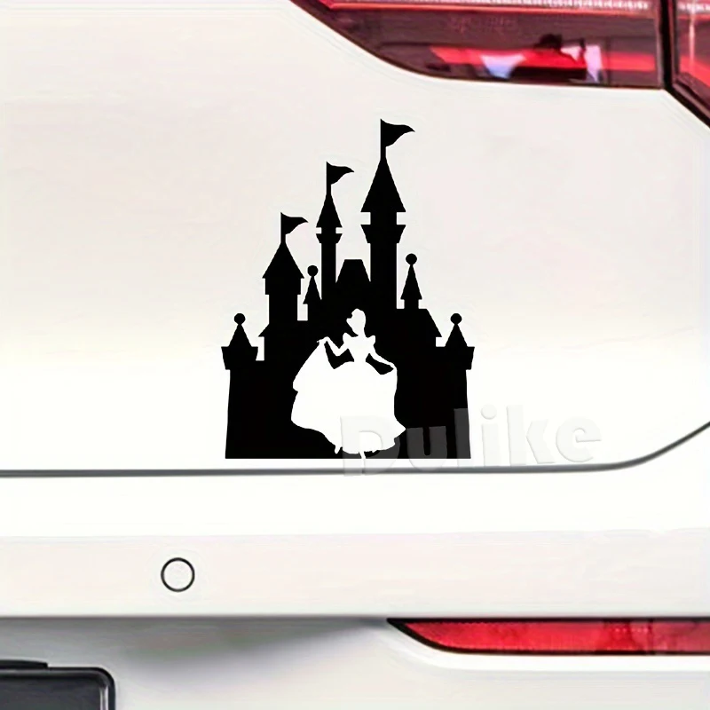 Disney Princess Cinderella and Castle Silhouette Vinyl Sticker For Girl Car Window Bumper Door Laptop Decoration