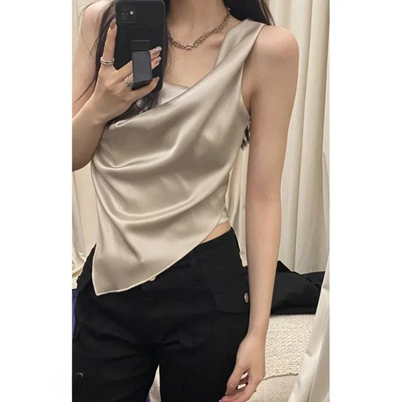 

Nanushka Tri-acetate Satin Ruffle Tank Top Small Camisole Sexy Short Y2k Tops Edgy Clothes Y2k Women Clothing Loose Casual