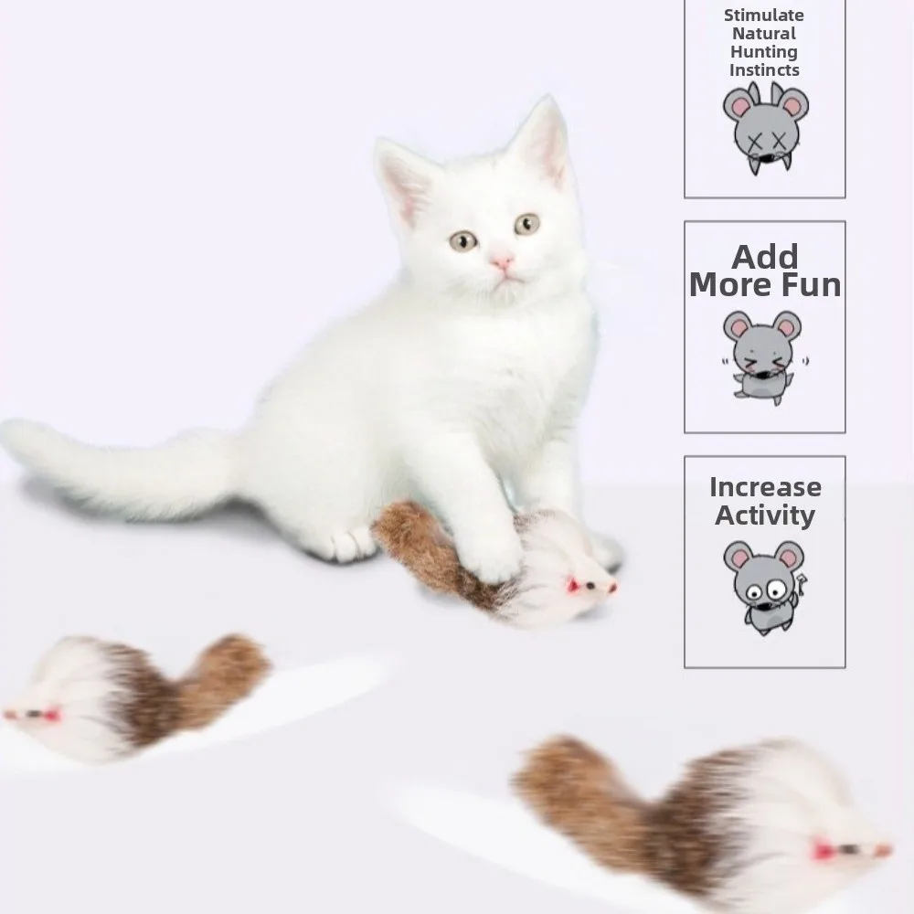 5pcs Simulated Rat Plushie Mouse Two-Color Long-Haired Texture Interactive Cat Synthetic Fiber Simulation Mouse Indoor Play