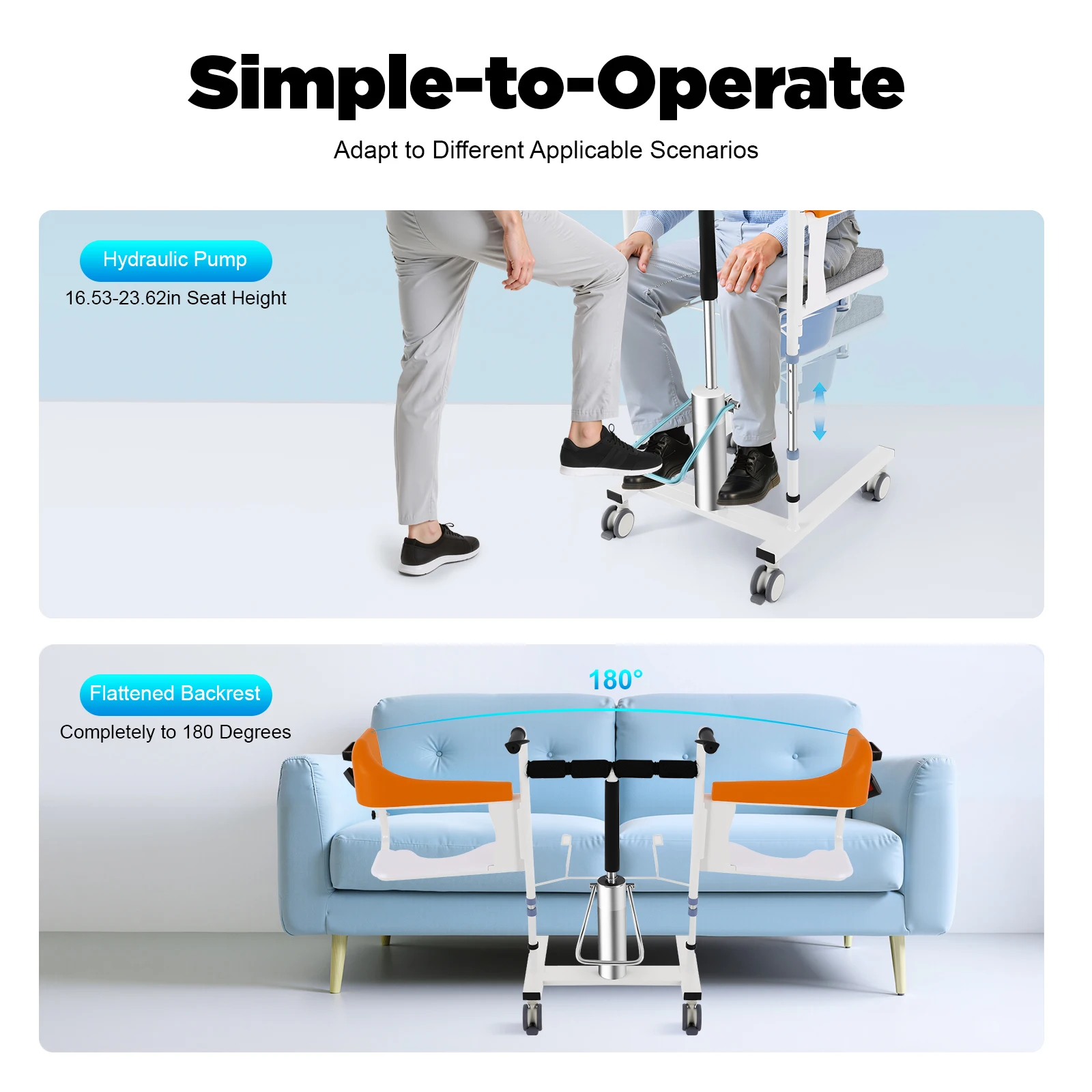 كرسي التمريض الهيدروليكي لرفع المريض مع كرسي المريض ABS للمرحاض كرسي متحرك محول هيدروليكي مع عجلات الفرامل #4