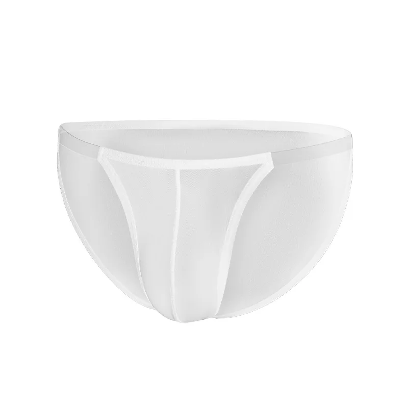 Men's Briefs Transparent Belt Thin Panties Ice Silk Single-Layer Underwear Low Waist U Convex Underpants Sports Jockstrap