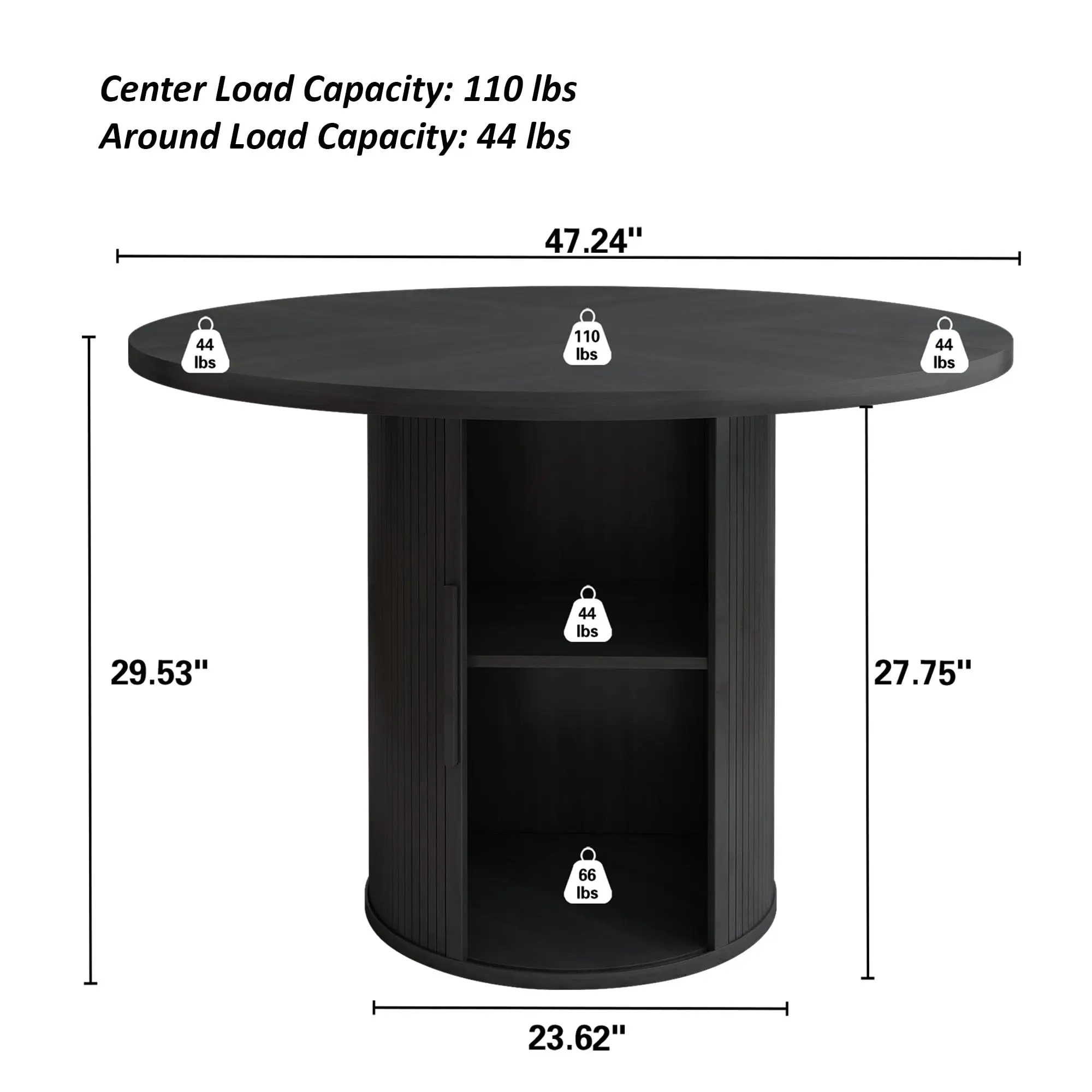 47 inch Round Dining Table for 4, Kitchen Table Dinner Table with 2-Layer Storage Shelf and Wood Slide Door for Home