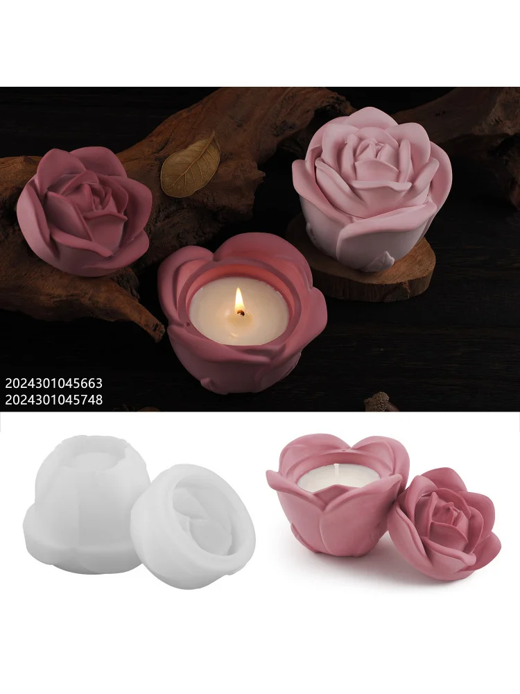 diy gips cement aromatherapie kaars beker met deksel siliconen mal, roze bloem opslagpot siliconen mal - afbeelding 2