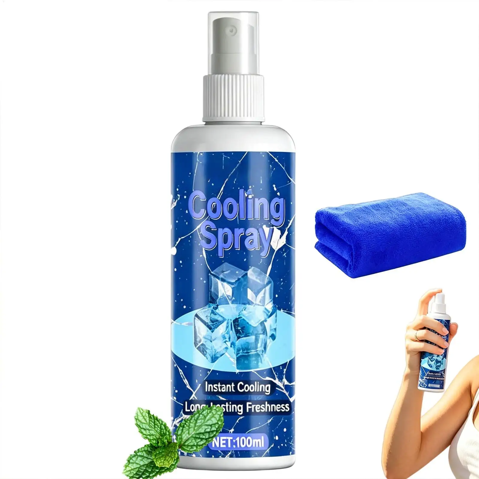 100ml Cooling Body Spray Summer Refreshing Non Greasy Hot Weather Heat Relief Freezing Spray for Outdoor Beach Park Picnic