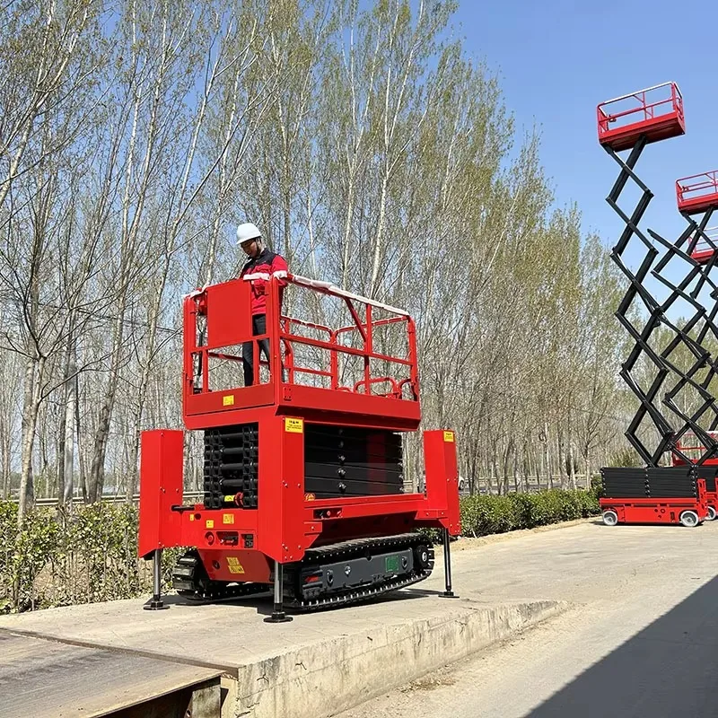 Customized 6m-13.8m Electric Drive Hydraulic Crawler Wheel Mobile Scissor Lift With Anti-skid Platform And 450kg Capacity