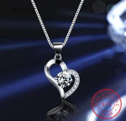 18k White Gold Diamond Necklace 925 Sterling Silver Moissanite Heart Pendant Women's Love Clavicle Chain Valentine's Day