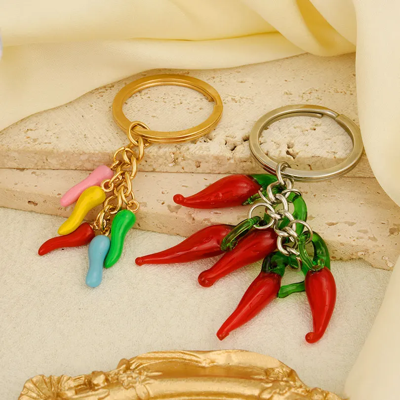 1Pc Creative Mix Vegetable Chilli Hot Pepper Pendant Women Keyring DIY Trendy Lucky Italian Horns Men Car Keychain Jewelry Bulk