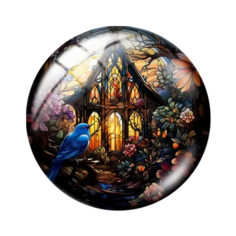 Treehouse Idyll Stained colored pattern 12mm/16mm/20mm/25mm/30mm demo flat back making mixed 10pcs Round photo glass cabochon fi