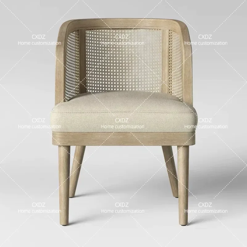 New Chinese Style Solid Wood Rattan Sofa Chair Nordic Simple Single Seat for Home Hotel Foshan Furniture Mid Century Modern