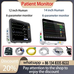 12/14 inch thin screen human/VET USE  6-parameter monitor ECG/NIBP/PR/SPO2/RESP/TEMP patient monitor vital signs monitor