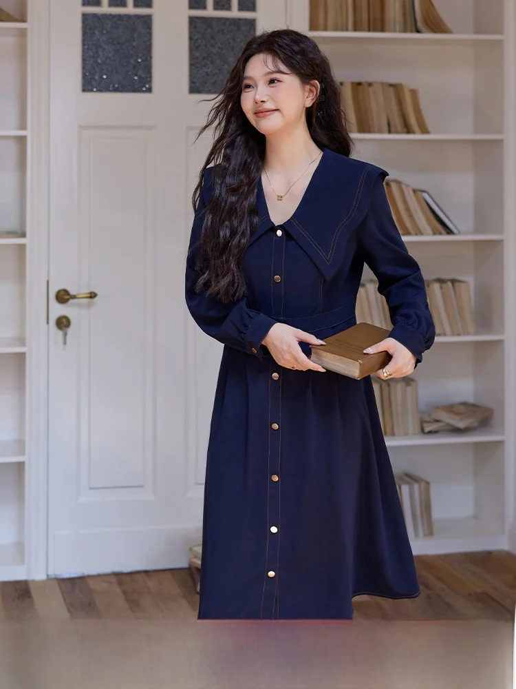 

Большие размеры, винтажный кукольный воротник в стиле ретро, длинная длинная женская одежда на одной пуговице, весенне-осенняя сезонная новинка, Sle для поездок на работу