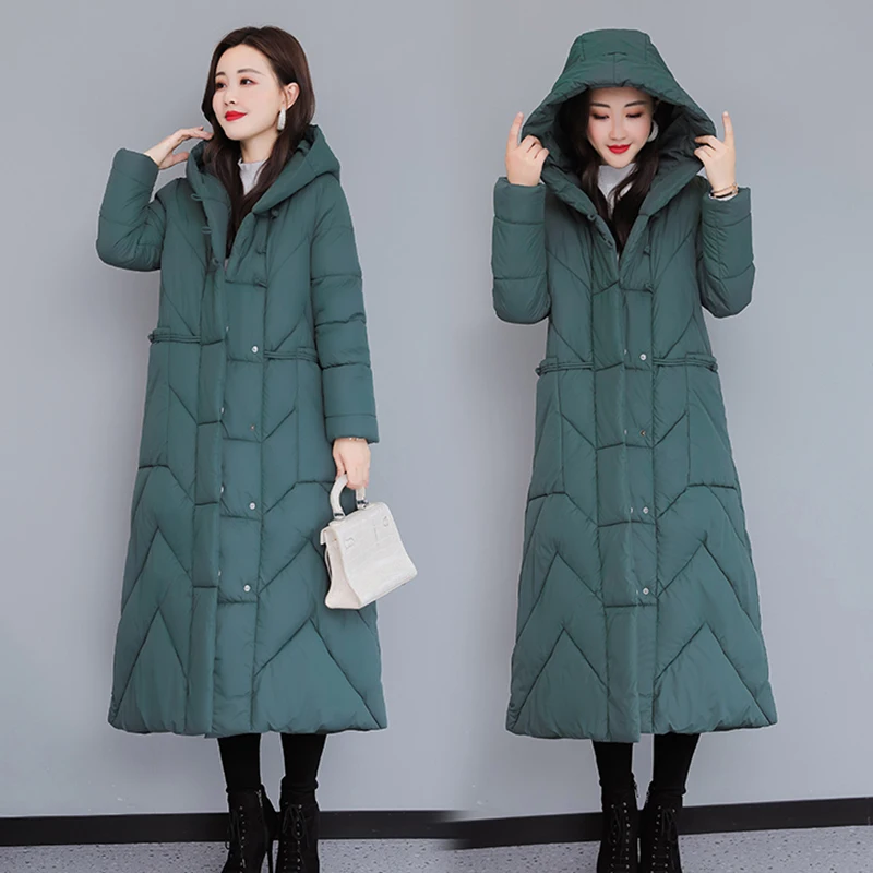 X-Long Winter Jackets Women Hooded Oversized Parkas Snow Wear Solid Thicken Warm Mother Clothing Outerwear S-3XL Coats Windriel