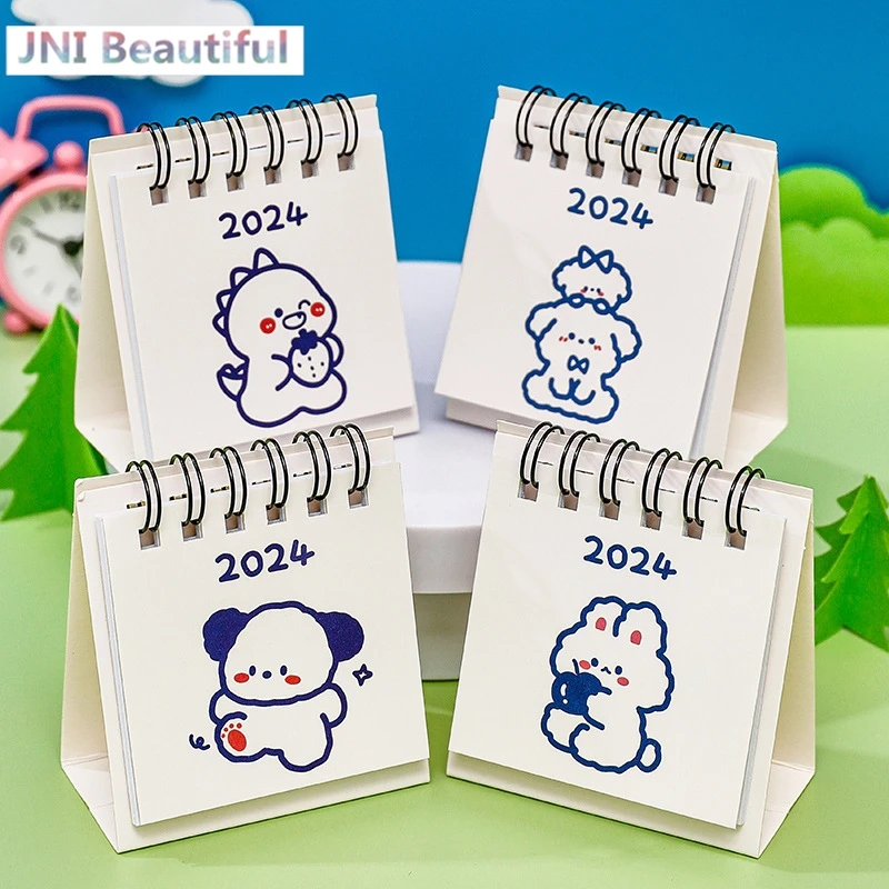 2024 Year Simple Ins Small Desk Calendar Student Desktop Cute Cartoon Dog Rabbit Mini Note Memo Calendar Study Office Calendar