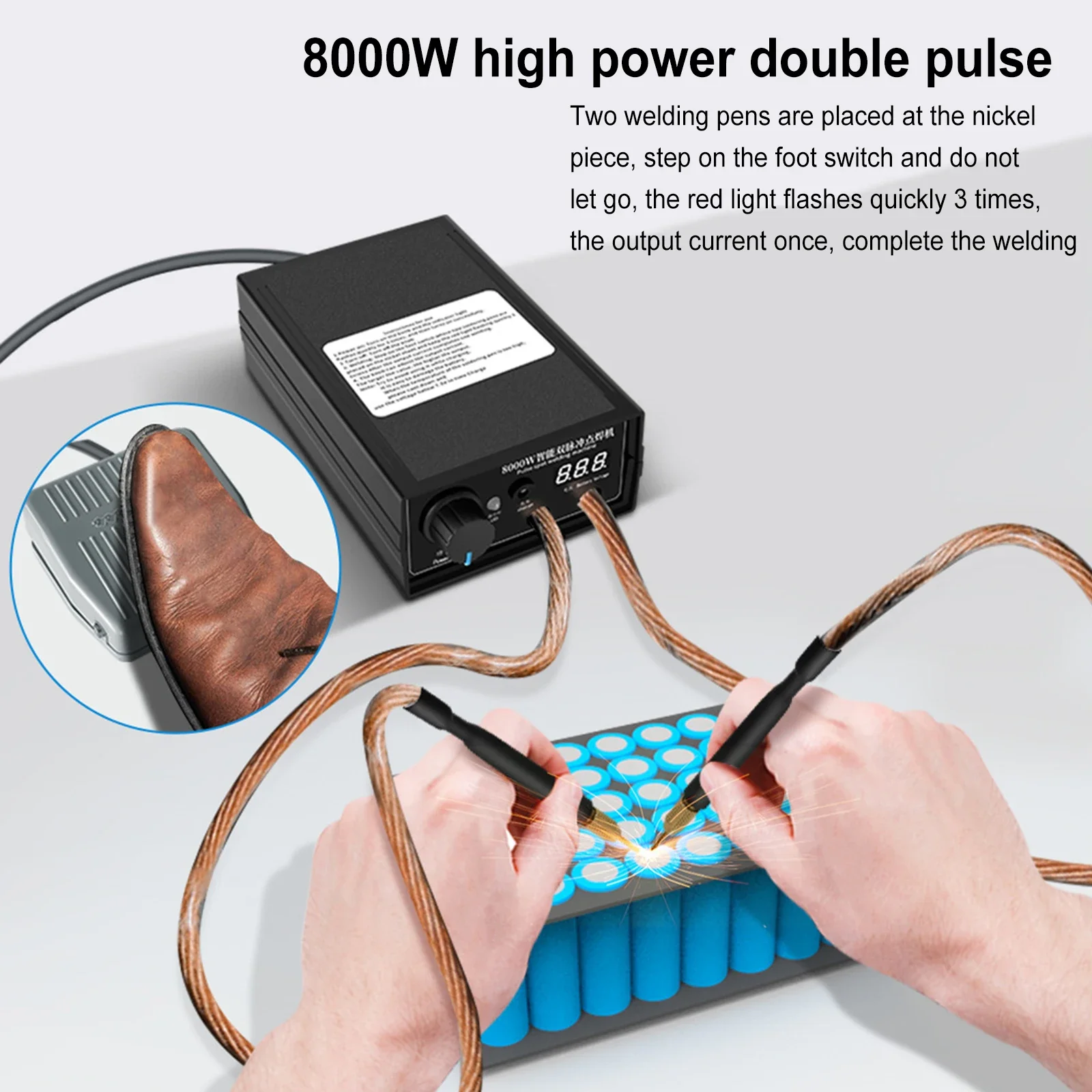 8000W Spot Welder Home Use Foot-Operated Control Portable Welding Machine Intelligent Double Pulse Spot Welder 0.3Mm Recharge