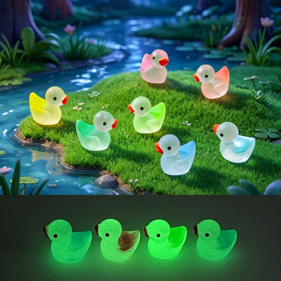 24-Pack Assorted Glow-in-the-Dark Gradient Duck Miniatures - DIY Ornament for Car, Desk & Micro Landscape Decor